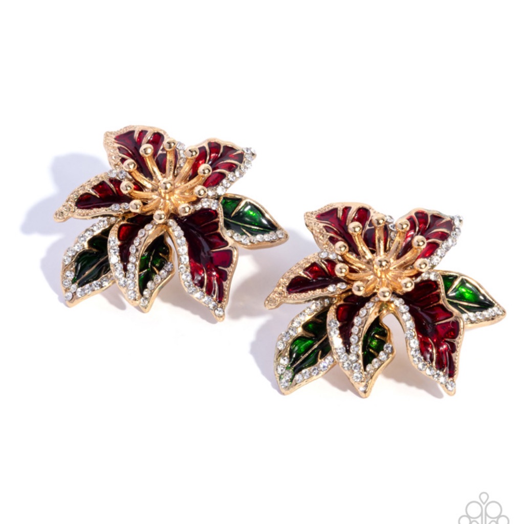 Elegant Floral Gold And Red Earrings Set
